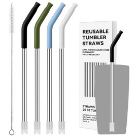 Prurex 4 Pcs Reusable Metal Straw with Silicone Tips for 20 oz Tumbler, Replacement Stainless Steel Drinking Straws for 16oz Glasse Cups(8mm 8.26" Tips 4)