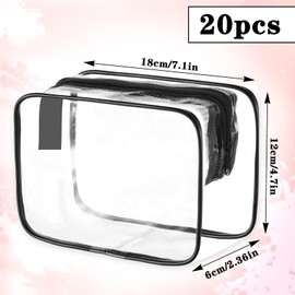 Pafeooui 20 Packs Clear Cosmetic Bags Waterproof Zipper Bags – Medium Transparent PVC Travel Makeup & Toiletry Organizer Pouches (7.09 x 2.36 x 4.72 Inches)
