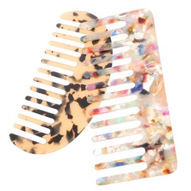 SAFIGLE 2pcs Wide Tooth Hair Detangling Comb for Women Smooth Acetate Styling Combs for Curly Hair Static Floral Light