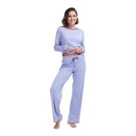 Jijamas - Pijama de algodón para mujer, diseño de corazón tranquilo, Periwinkle, Medium/Reg (5'5 or shorter)