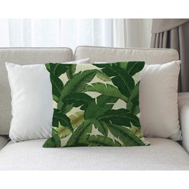 Moslion Throw Pillow Cover Banana Leaves 18x18 Inch Fashion Fresh Nature Tropical Tree Green Square Pillow Case Cushion Cover for Father's Day Home Car Decorative Cotton Linen