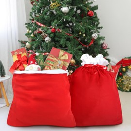 Santa Sacks 2 PCS-Soft Christmas Sacks, Large Drawstring Gift Bag Christmas Bags Cloth Xmas Santa Bags for Holiday Party Present Gift Toys, Red 70x80 CM