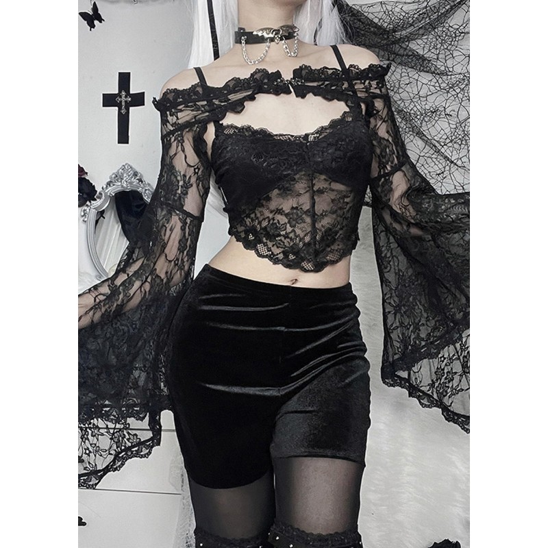 FDKLOOK Womens Victorian Lace Shrug Cardigan Off Shoulder Flared Sleeve