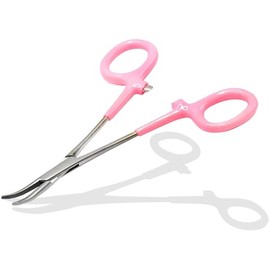 AAProTools Stainless Steel Hemostat Curved with Pink Rubber Grips Two Handles Locking Forceps, 5" Length