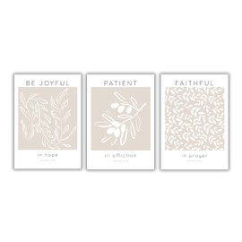 Be Joyful Modern Christian 3 Print Set, Romans 12 Encouraging Bible Verses Gift Idea for Women, Neutral Tone Scripture Wall Art A4 UNFRAMED Crafty Cow Design