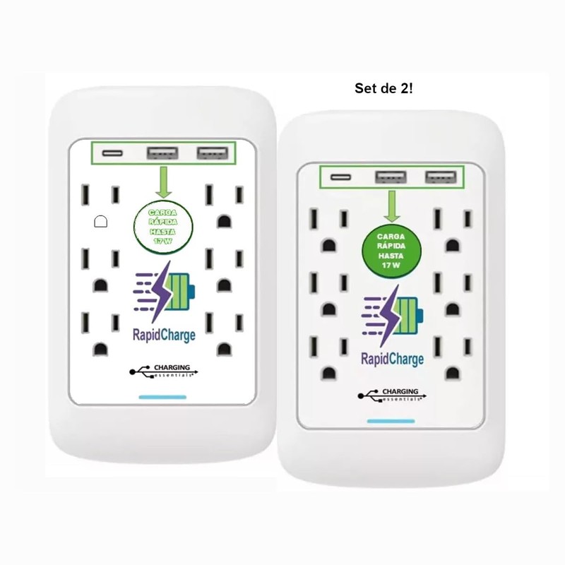 Charging Essentials, USB/AC Wall Outlets with Surge Protector - Pack