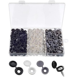 Screw Cover Caps 300pcs Fold Snap Covers Decorative Caps with Box for Furniture Cabinet and Shelf (Black, White, Grey)