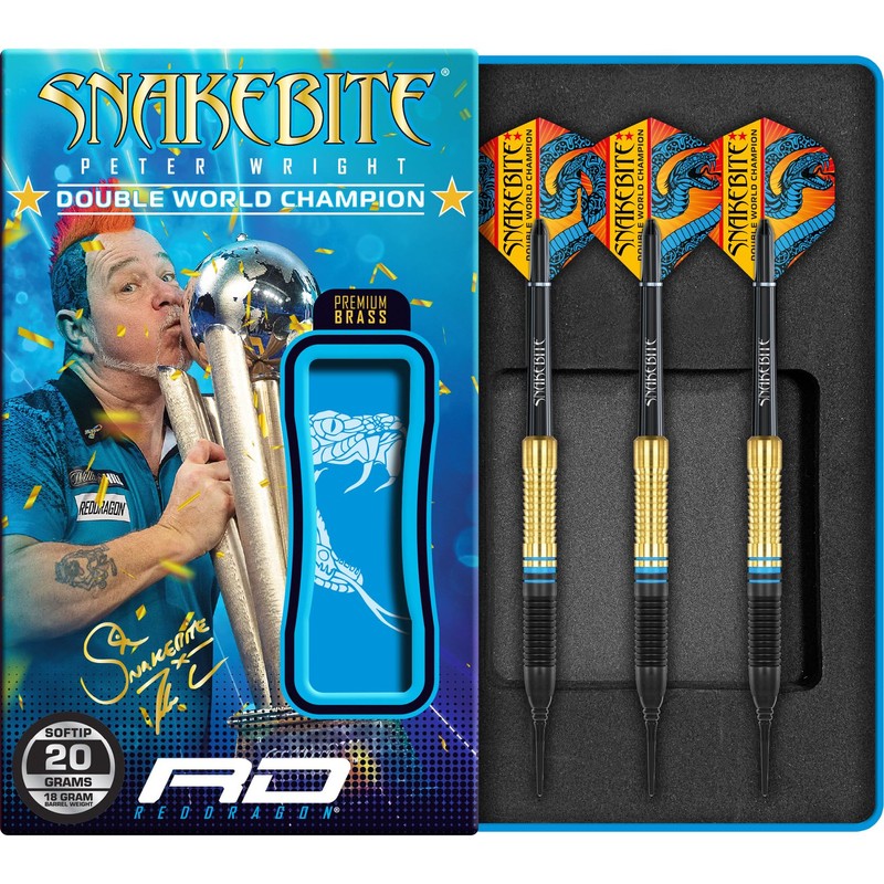 RED DRAGON Peter Wright Snakebite Brass Softip 20G Darts Set