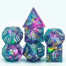 World of Dice - Spacebreaker Series - Handmade Pen and Paper Dice Set, 7 Pieces, with Pointed Edges and Corners, for Dungeons and Dragons, Shadowrun, Cthulhu, etc. (Turquoise Mix)