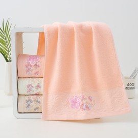 Pidada Hand Towels Set of 4 Embroidered Floral Pattern 100% Cotton Absorbent Soft Decorative Towel for Bathroom (Pink)