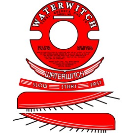 World Graphix Vintage antique WATERWITCH OUTBOARD MOTOR Decals 3.5" Flywheel