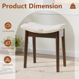 Royal Windsor Vanity Stool with Saddle Cushion, 18 Inch Makeup Vanity Chair for Living Room, Morden Foot Stool Ottoman Piano Bench, Upholstered Vanity Bench Seat for Bedroom, White