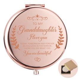 Lcoanriut Granddaughter Gifts from Grandma Travel Mirror, Rose Gold Compact Mirror for Purses, Wedding Engraved Birthday Graduation Gifts for Granddaughter Compact Mirror