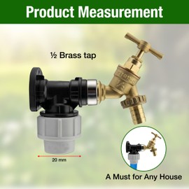 20mm MDPE Wall Flange Kit – Wall Plate Elbow ½ Brass Garden Tap with Barb Hose Fitting and PTFE Tape – Easy to Install Hose Connector for Backyard, Around the House, Farmhouse. Set by MYPURECORE
