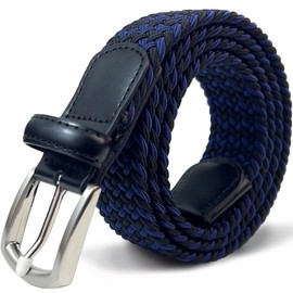 CHCSTAR Braided Stretch Golf Belt Men Big and Tall Belt Genine Leather - Black Navy 40