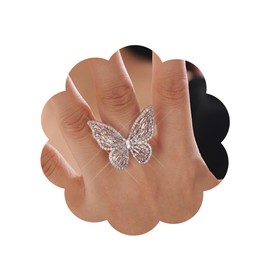 Wiwpar Bohemian Crystal Rhinestone Sparkling Crystal Bow-Knot Knuckle Butterfly Rings for Women Butterfly Jewelry Gifts for Wedding Beach Vacation