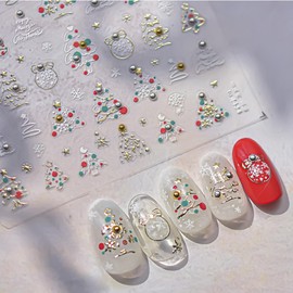 Christmas Tree Nail Art Stickers Cute Xmas Winter Nail Decals Gold Sliver White 5D Embossed Self-Adhesive Santa Tree Snowflake Nail Design Supplies Holiday Nail Art Decoration for Women Girl 1 Sheet