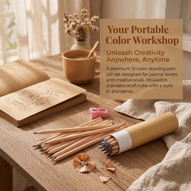 MORECP 12 Pack Erasable Colored Chalkboard Pencils with Sharpener & Kraft Paper Pen Holder, Non-Toxic Art Pencils for Drawing, Writing, Calendar, Whiteboard, Classroom, Home Office - Assorted Colors