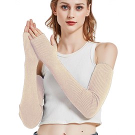 Novawo Wool Blend Warm Arm Warmers Super Soft Long Fingerless Gloves for Women