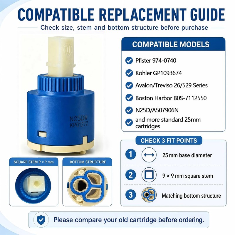 N25DW 25mm Faucet Cartridge Replacement,Compatible with 974-074