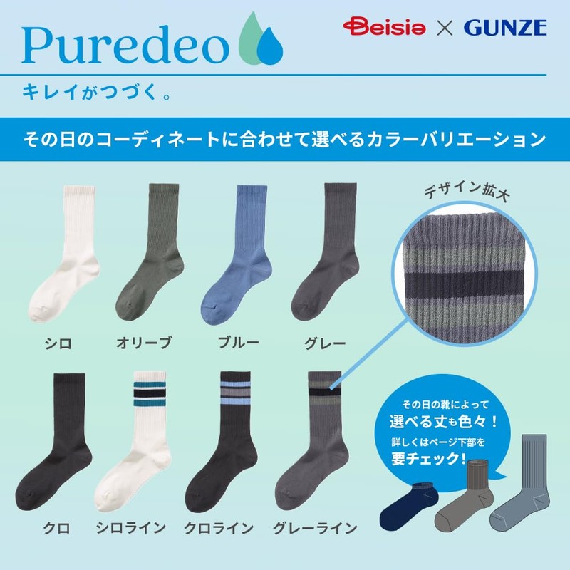 Beacia Men's Socks, Crew Socks, (Rib), Deodorizing Treatment, Antibacterial, Odor