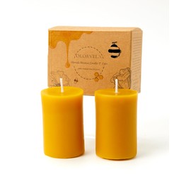 Olorvela Beeswax Pillar Candles Set of 2 - 100% Pure Wax, Unscented, 2x3 inch, 20 Hour Burn Time, Clear, Modern Style, Perfect for Home Decor