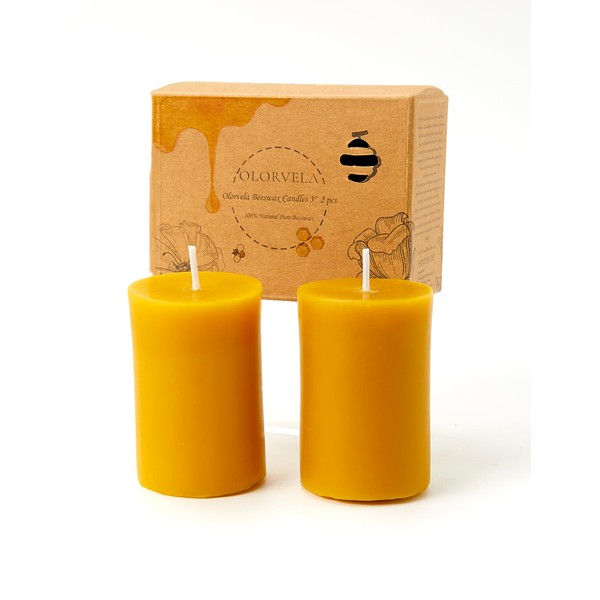 Olorvela Beeswax Pillar Candles Set of 2 - 100% Pure