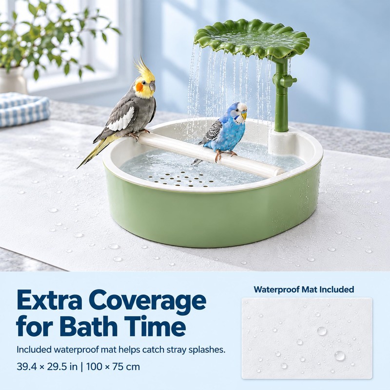 Indoor Bird Bath Fountain with Leaf Rainfall Shower, Adjustable Water