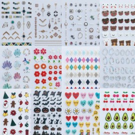 Moriroko Nail Stickers 24 Types Holographic Fruit Character Ethnic Christmas Nail Deco Stickers / 모리로코 네일스티커 24종 홀로그램 과일 캐릭터 에스닉 크리스마스 네일데코스티커