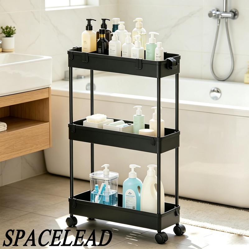SPACELEAD Slim Storage Cart 3 Tier,Bathroom Organizer Rolling Utility,Mobile Shelving
