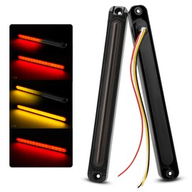 Jerbor 10" LED Trailer Tail Light Bar Brake Stop Turn Signal Lights Assembly Identification Red & Amber Sequential Strobe Strip Lamp w/Smoked Lens Waterproof for Semi Truck Offroad RV ATV UTV 2Pcs