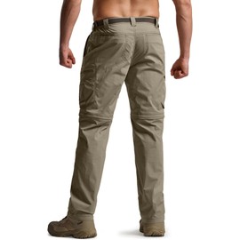 CQR Men's Convertible Cargo Tactical Pants, Water Resistant Outdoor Hiking Pants, Zip Off Lightweight Stretch Work Pants, Runyon Cargo with Belt Sandstorm, 32W x 32L