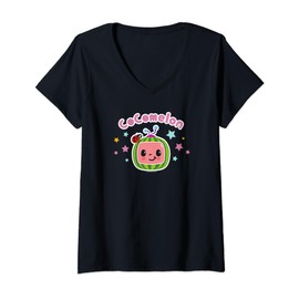 Womens CoComelon Classic Centered Smiling Face Logo V-Neck T-Shirt