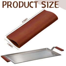LemonRoad Leather Handle Covers - Set of 2 - Leather Grill Press Potholder Carbon Steel Griddle Handle Covers Brown Heat Resistant for Cast Iron