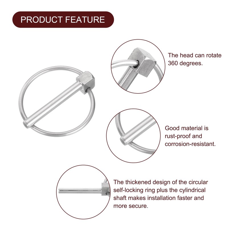 sourcing map 5Pcs 1/4" x 1-3/4" Linch Pin with Ring,