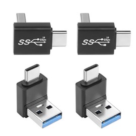 QIANRENON 90° Angle USB3.1 Male to USB C Male Charging Adapter 10Gbps USB3.1 to USB C Data Connector Right Angle Plug QC60W/PD15W (only A to C), for Wall Charger Phone Laptop,4Pcs (Positive Bend/Up)