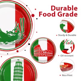 60Pcs Italian Flag Birthday Paper Plates 9" Disposable Heavy Duty Red White and Green Italy Dessert Plates Italian Themed Party Decorations for Summer Pizza Lemon Family Reunion Party Supplies