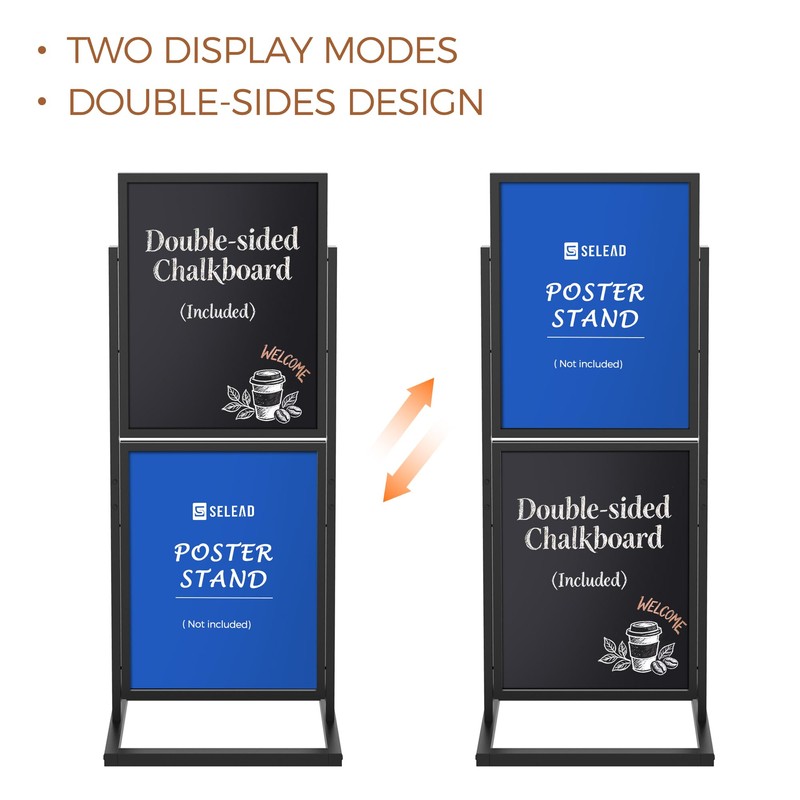 SELEAD 2 Tier Poster Stand with Double Sided Chalkboard -
