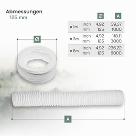 Vent Systems PVC Flexible Hose White DN 125 mm x 3 m Long Exhaust Hose 125 mm Flexible Ventilation Pipe, Flexible Hose, Exhaust Pipe for Heating and Cooling Air Conditioners, Dryer, Cooker Hood