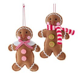 The Bridge Collection 4.5" Felt Gingerbread Boy & Girl Ornaments - Set of 2 Gingerbread Cookie Christmas Ornaments