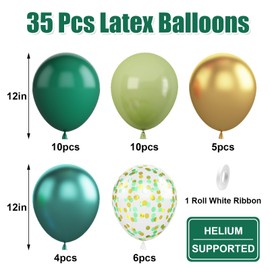 Green and Gold Balloons, 12 Inch Dark Emerald Green Sage Green Gold Balloons, Metallic Gold Retro Green Confetti Helium Balloons Set for Jungle Safari Baby Shower Wedding Birthday Party Decoration