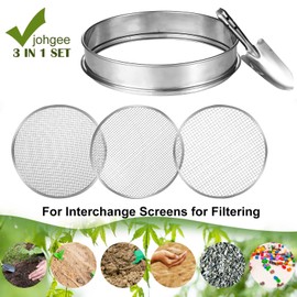 Johgee 3-in-1 Garden Sieve Made of Stainless Steel, Weather-Resistant Sieve, with 3 Interchangeable Sieve Inserts, Diameter 3.6.9 mm + 26 cm Long Hand Spade for Soil, Stones, Compost Sand, etc. 30 cm,