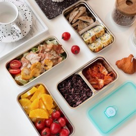 Stainless Steel Grab and Go Snack Containers with Tableware Set, 2PCS Leak-Proof Reusable Double Compartment with Lids, Food Grade Condiment Containers for Snacks, Dips, Travel & Outdoor Camping (A&B)