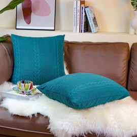 Uhomy 2 Packs Decorative Throw Pillow Cover 20x20 Inch Super Soft Cushion Case Artistic 3D Elegant Modern Farmhouse for Living Room Couch Bed Sofa,Luxury Square Pillow Cover, Peacock, Home Decor 50 cm