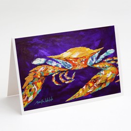 Caroline's Treasures The Right Stuff Crab in Purple Greeting Cards Pack of 8 Blank Cards with Envelopes Whimsical A7 Size 5x7 Blank Note Cards