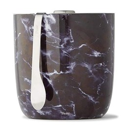 S'well Stainless Steel Ice Bucket with Tongs - Holds 68oz of Ice - Black Marble - Triple-Layered Vacuum-Insulated Container Designed to Keep Ice Colder, Longer - BPA-Free Designer Barware Accessories