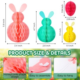 Tenare 13 Pcs Easter Hanging Decorations Easter Bunny Decorations Honeycomb Balls Paper Colorful Rabbit Easter Hanging Eggs Ornaments for Home Tree School Holiday Spring Party Supplies (Cute Style)
