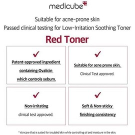 MEDICUBE Red Toner 2.0 Plus, Tónico Facial Coreano con Ácido Salicílico BHA, Niacinamida, Centella Asiática y Árbol de Té, Control de Grasa y Textura,