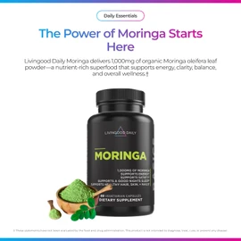Livingood Daily Moringa Capsules, Moringa Supplement for Energy, Sleep, Satiety, Hair, Skin, Nails & Wellness, Plant Based Vegetarian, Gluten Free, Non GMO, Vegan, Daily Greens Superfood, 60 Capsules