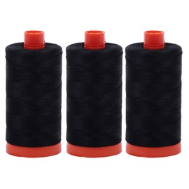 Aurifil 3-PACK - 50WT - Black, Solid - Mako Cotton Thread - 1422Yds EACH